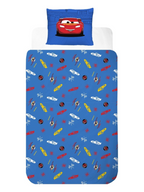 Freigestellte Produktansicht von der Rückseite vom Cars Lightning McQueen & Hook Bettwäsche Set 135x200 cm 100% Baumwolle