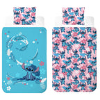Freigestellte Produktansicht von der Vorderseite und Rückseite vom Disney Lilo und Stitch Bettwäsche Set 2tlg. 135x200 cm 100% Baumwolle