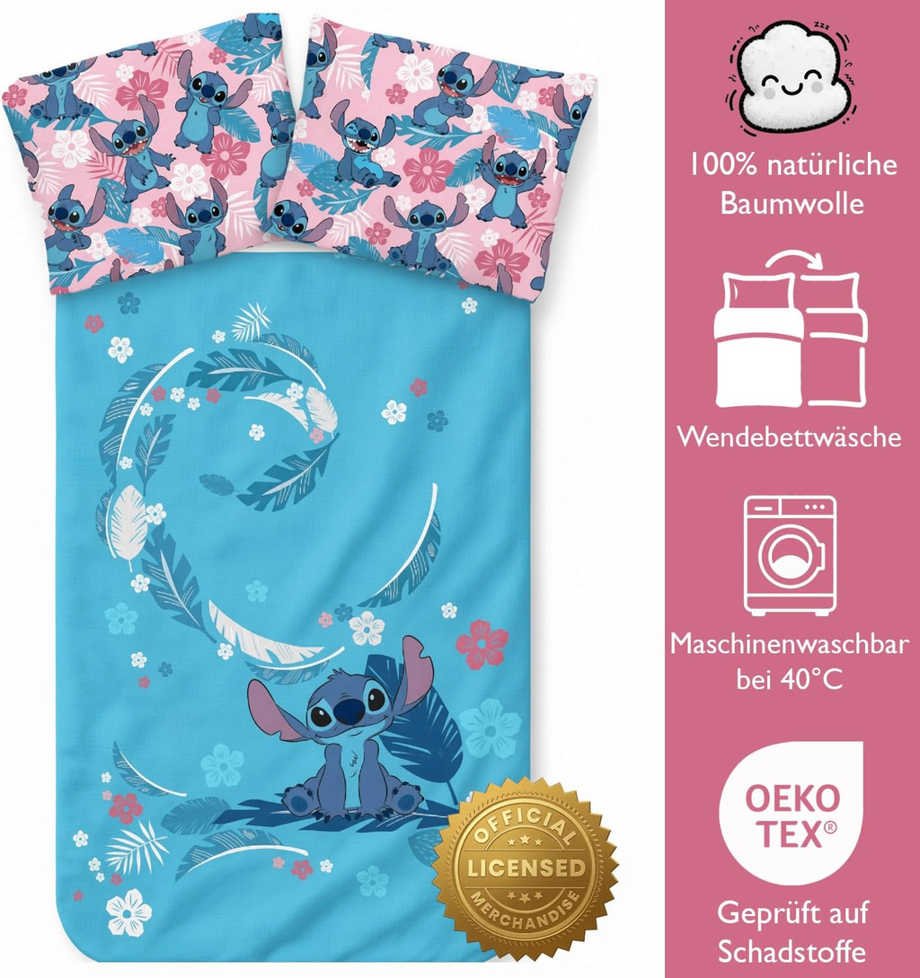 Disney Lilo und Stitch Bettwäsche Set 2tlg. 135x200 cm 100% Baumwolle mit Produkteigenschaften