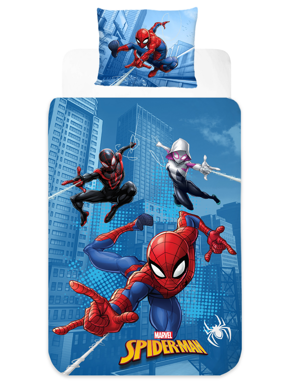 Freigestellte Produktansicht vom Spider-Man Bettwäsche Set 2tlg. 135x200 cm + 80x80 cm 100% Baumwolle
