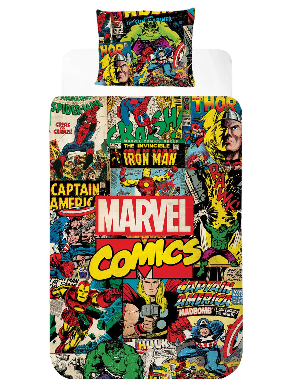 Freigestellte Produktansicht vom Marvel Comics Bettwäsche Set 2tlg. 135x200 cm + 80x80 cm Baumwolle
