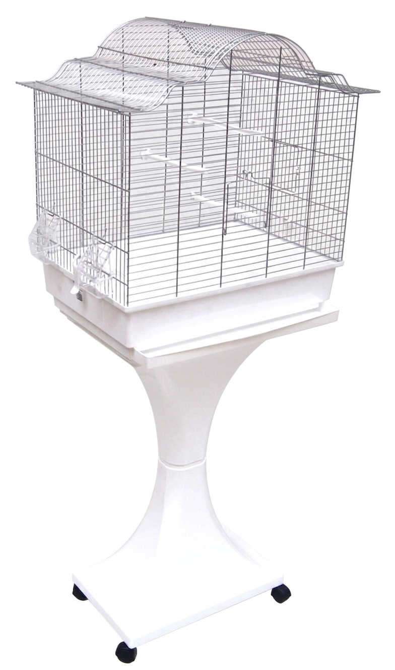 Freigestellte Produktansicht von Vogelkäfig groß mit Ständer Chrom/Weiß für Sittiche 56x33x57 cm