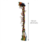Freigestellte Produktansicht von Papageienspielzeug Vogelspielzeug Hanfseil Kletterseil ca. 104 cm mit Abmessungen neben dem Produkt.