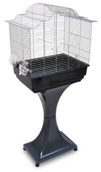 Schräge freigestellte Produktansicht vom Mega Vogelkäfig Wellensittich Kanarien mit Ständer - Anthrazit/Chrom
